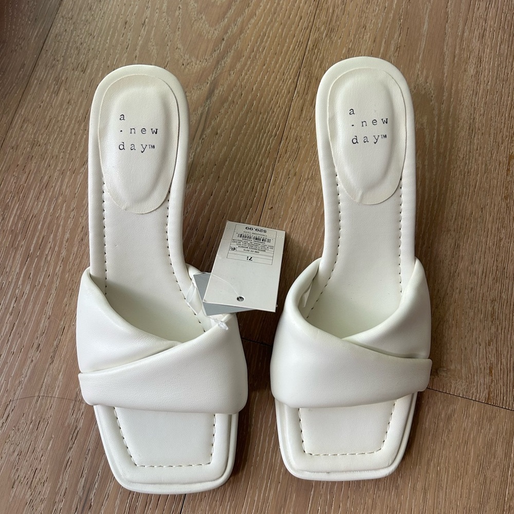 A New Day White Square-Toe Slide Sandals